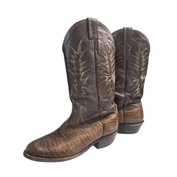 Nocona Vintage Western Brown Bullhide Leather Pull On Cowboy Boots Mens 7.5 EE